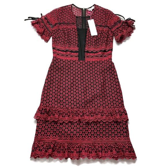 Parker Emilia Ruffled Lace Dress in Cranberry - Picture 3 of 6